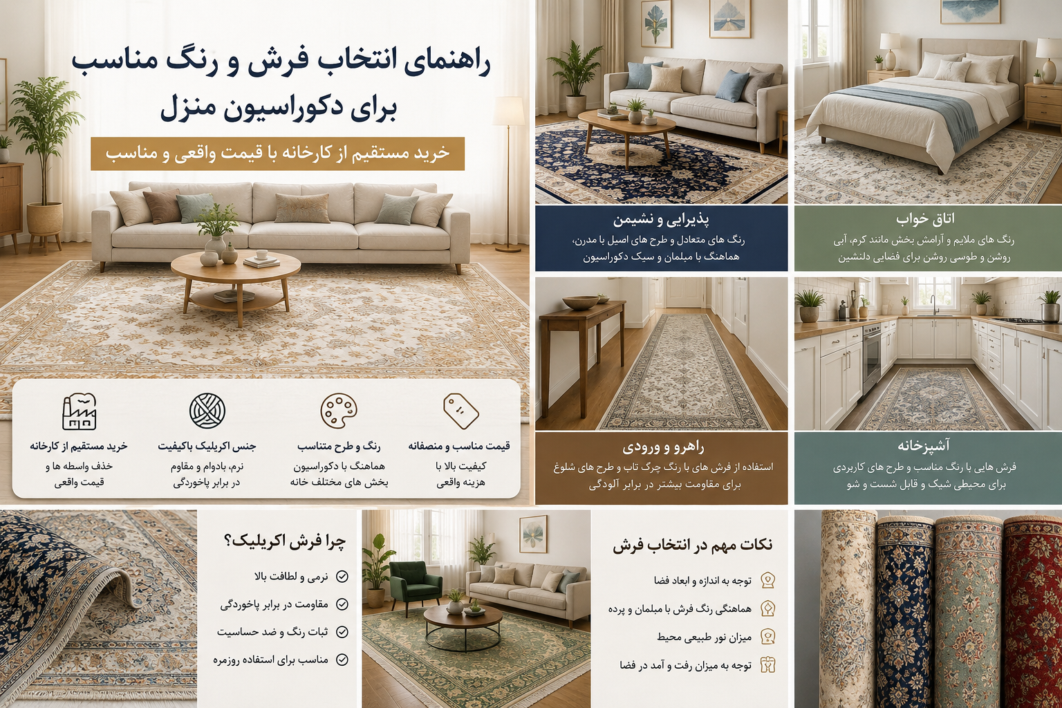 راهنمای انتخاب رنگ و فرش مناسب برای دکوراسیون بخش‌های مختلف خانه